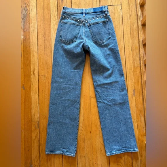 NWOT Abercrombie & Fitch High Rise 90s Relaxed Studded Blue Jeans Size 24S - Picture 4 of 8